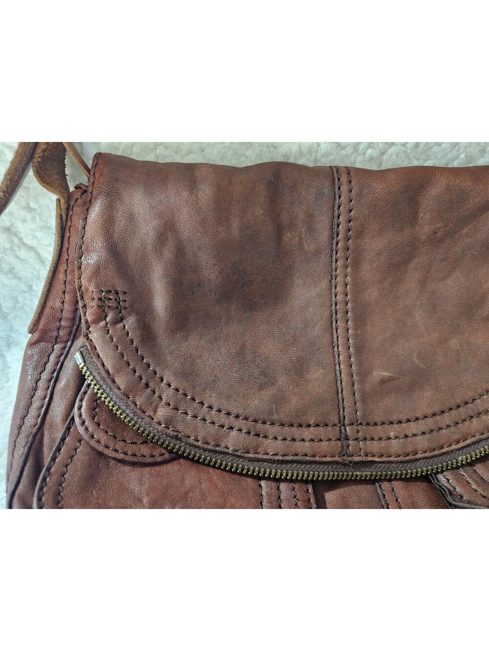 Lucky Brand Stash Fold Over Purse Hobo Bag Vintage Brown Lambskin Leather Boho - Picture 3 of 16